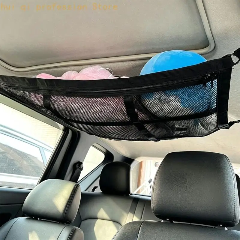 Auto-Innenraum-Organizer-Netz mit Schnallen, Riemen und Netz-Aufbewahrungstasche für Reisen H8WE – Detail 4
