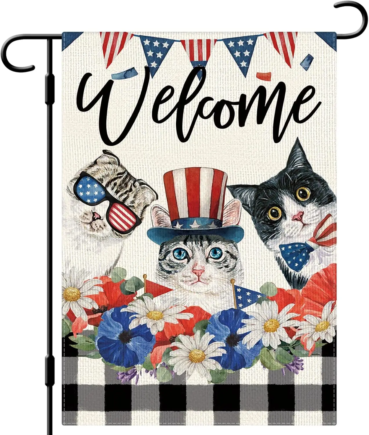 DLZDN 4th of July Patrioctic Cat Garden Flag 12x18 Inch Vertical Double Sided Welcome Floral Cat Memorial Day Independence Day O