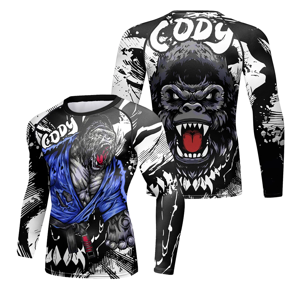 CODY LUNDIN Gorilla Panda 3D Printed Men Compression Training Sweatshirts Punk Style MMA Jiu Jitsu Rashguard Men Gym Fitness Tee