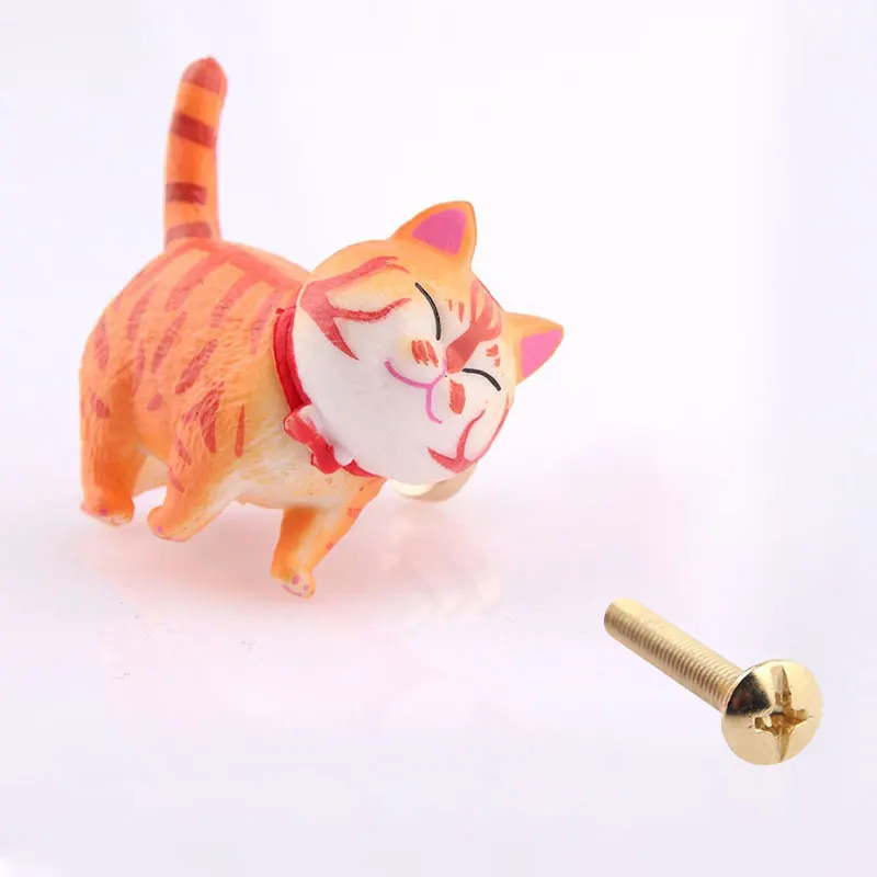 Cartoon Rotatable Cat Shape Handle Door Knobs Resin Animal Wardrobe Cabinet Cupboard Dresser Drawer Pulls Home Furniture Tools