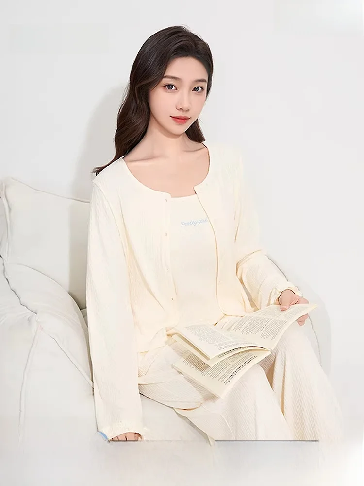 

Soft Texture Spring Women's Spwear Set Loose Fit Home Clothes Tee-Piece Suite Sweet Fre Sle Polyester Fabric