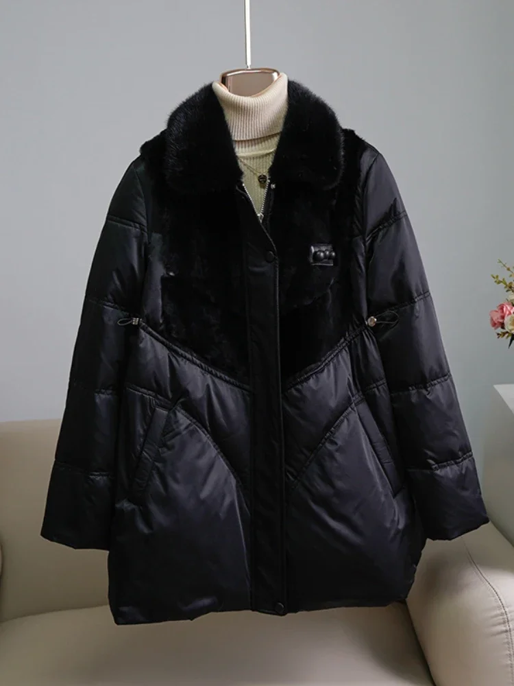2025年 レディース 本物の毛皮コート グースダウンジャケット ファッションアウター 天然ミンクファー襟 厚手 暖かい 両面ファー 高級