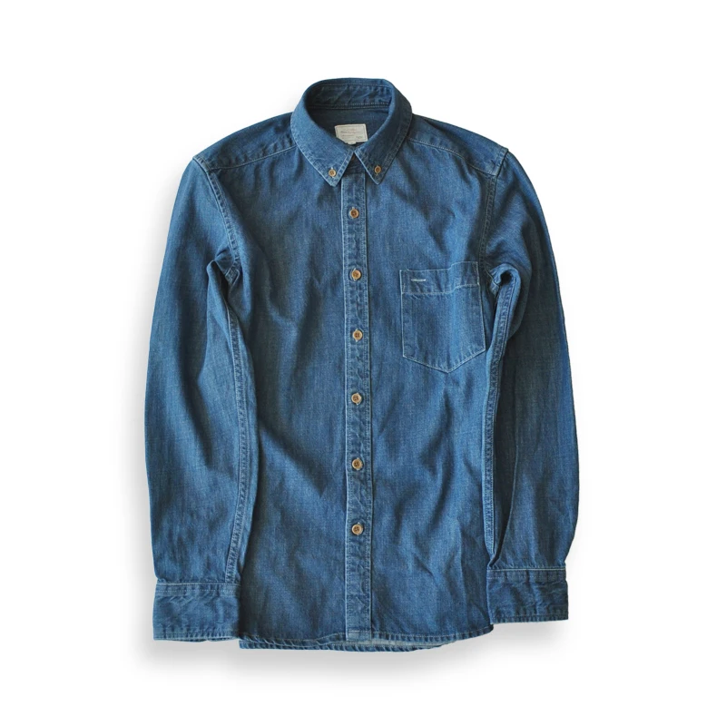 SauceZhan Chambray shirt men shirt long sleeve Denim Shirt Cotton Casual Wash Shirt Mens Dress Shirts Jeans Shirts Slim