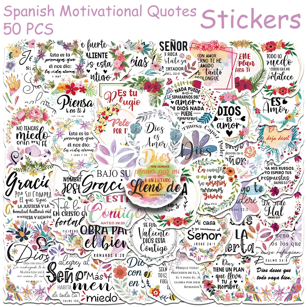 50pcs Spanish Motivational Quotes Stickers Decals For Phone Scrapbook Skateboard Helmet DIY Aesthetic Waterproof Stickers