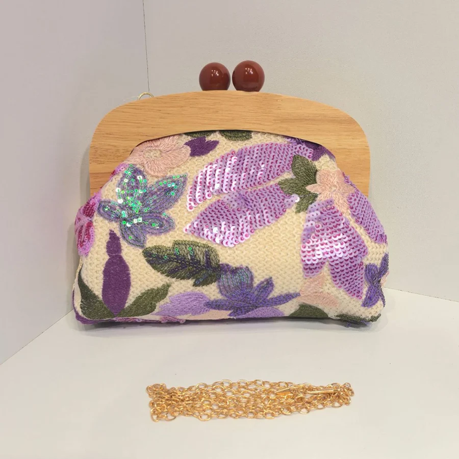 

Flower Sequins Decor Clutch Bag, Elegant Glitter Clip Shell Bag, Embroidered Women's Evening Bag For Party Chains Shoulder Bags
