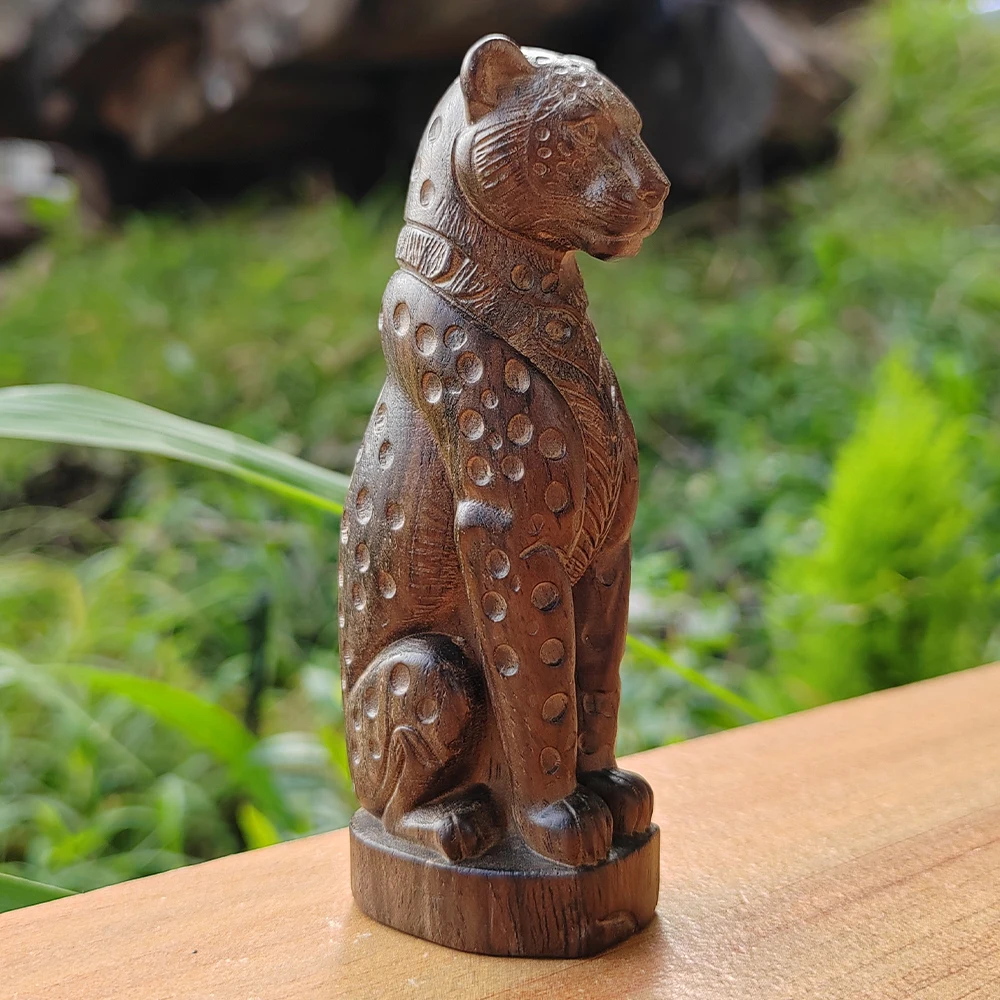 3.8 Inch Hand-Carved Wooden Leopard Figurine, Realistic Style, Natural Style, Suitable for Halloween Decorations, Desktop Decorations, Christmas Decorations, Living Room, Centerpiece Decoration, Study Room, Birthday Gifts