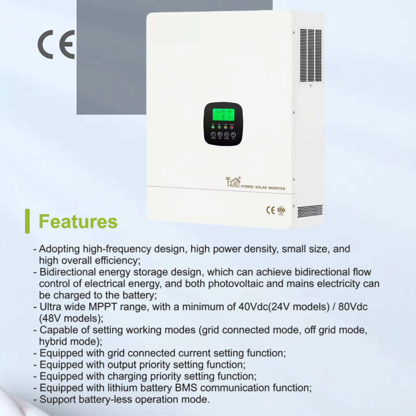 الاتحاد الأوروبي 5KW 6.3kw الهجين العاكس للطاقة الشمسية رائجة البيع 120A 230VAC/48 فولت شرط نقي مرحلة واحدة سعر المصنع