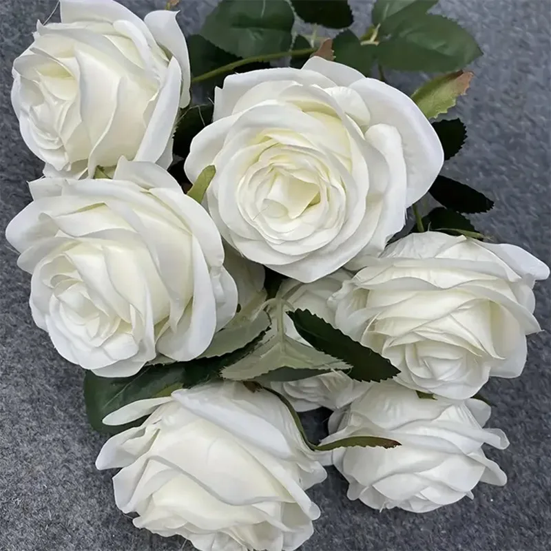 Neuer künstlicher Rosenstrauß mit 9 Köpfen für Hochzeit, Valentinstag, Geschenkdekoration, künstliche Seidenblume für Zuhause, Wohnzimmer, Blumenmuster – Detail 6