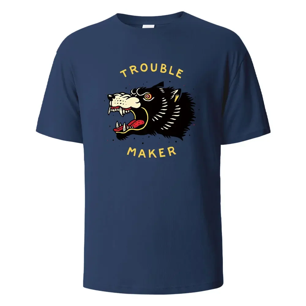 Trouble Maker Basic Printed T-shirts For Men 100% Cotton Summer Breathable Comfortable Tops Short-Sleeved O-neck Men Clothing