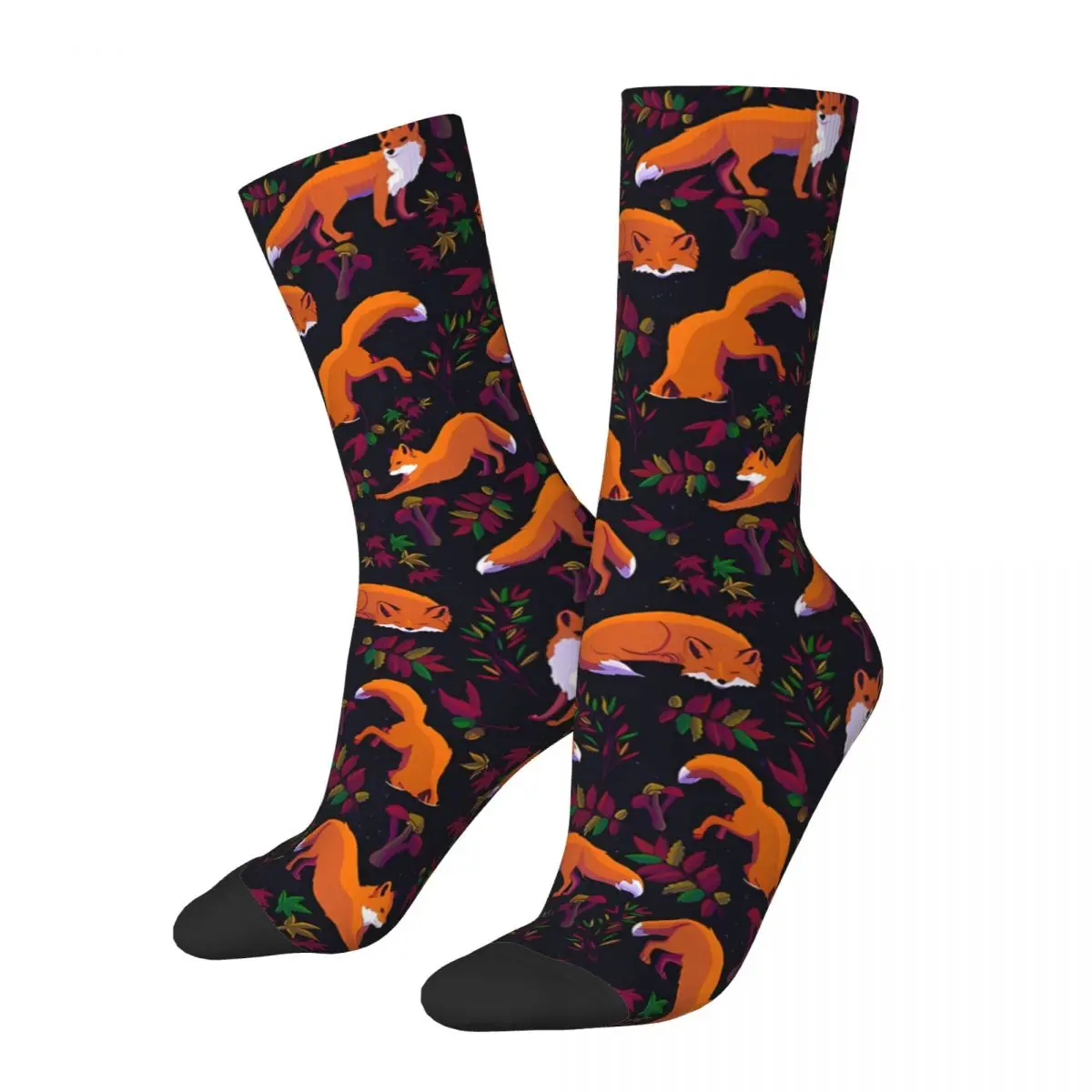 Retro Forest Men\'s Socks Fox Cartoon Animals Unisex Street Style Pattern Printed Crazy Crew Sock Gift