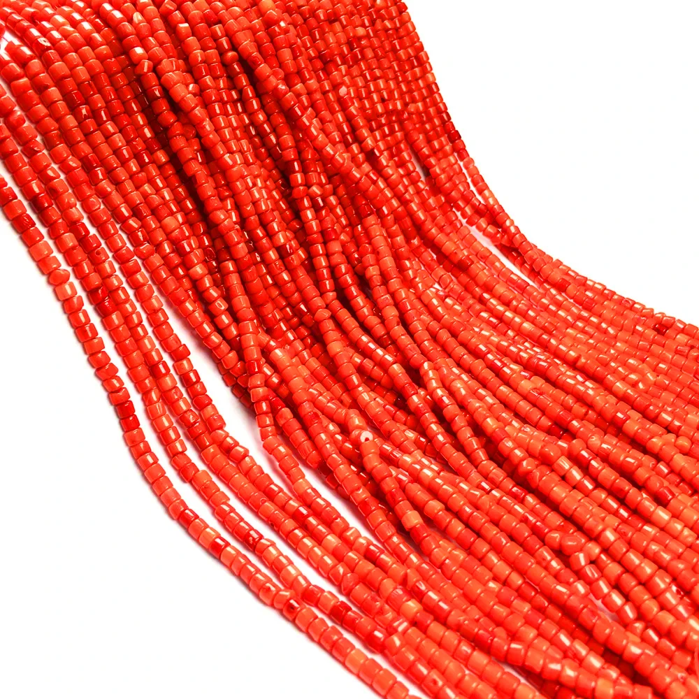 Natural Red Coral Beads Cylindrical Loose Coral Beads for Jewelry Making DIY Bracelet Necklace Accessories Size 3x3mm