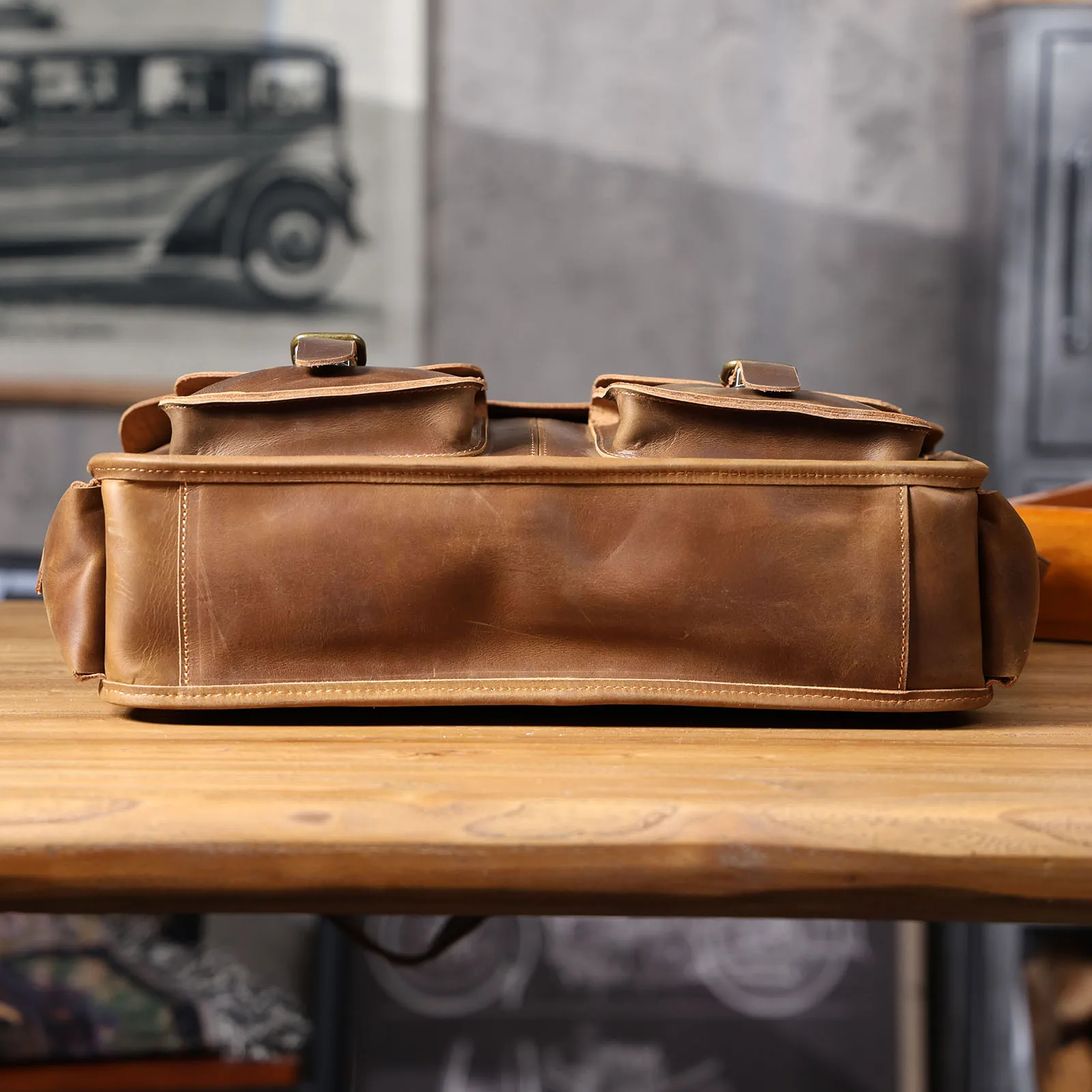 S.WORKER Vintage Echtleder Herren-Aktentasche 16" Laptop-Tasche Crazy Horse Leder Messenger-Handtasche Rindsleder Geschenkidee für Männer – Detail 29