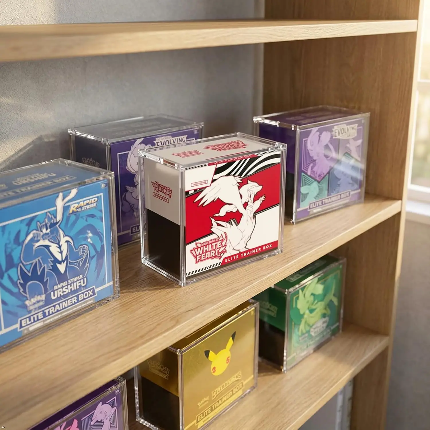 5mm Thick Acrylic ETB Display Case with Hidden Magnetic Lid,Clear Elite Trainer Box Protector,Dustproof Stackable Trading Card Storage Box,Transparent Collector Showcase for TCG Booster Boxes,Card Collections & Desktop Display Organizer