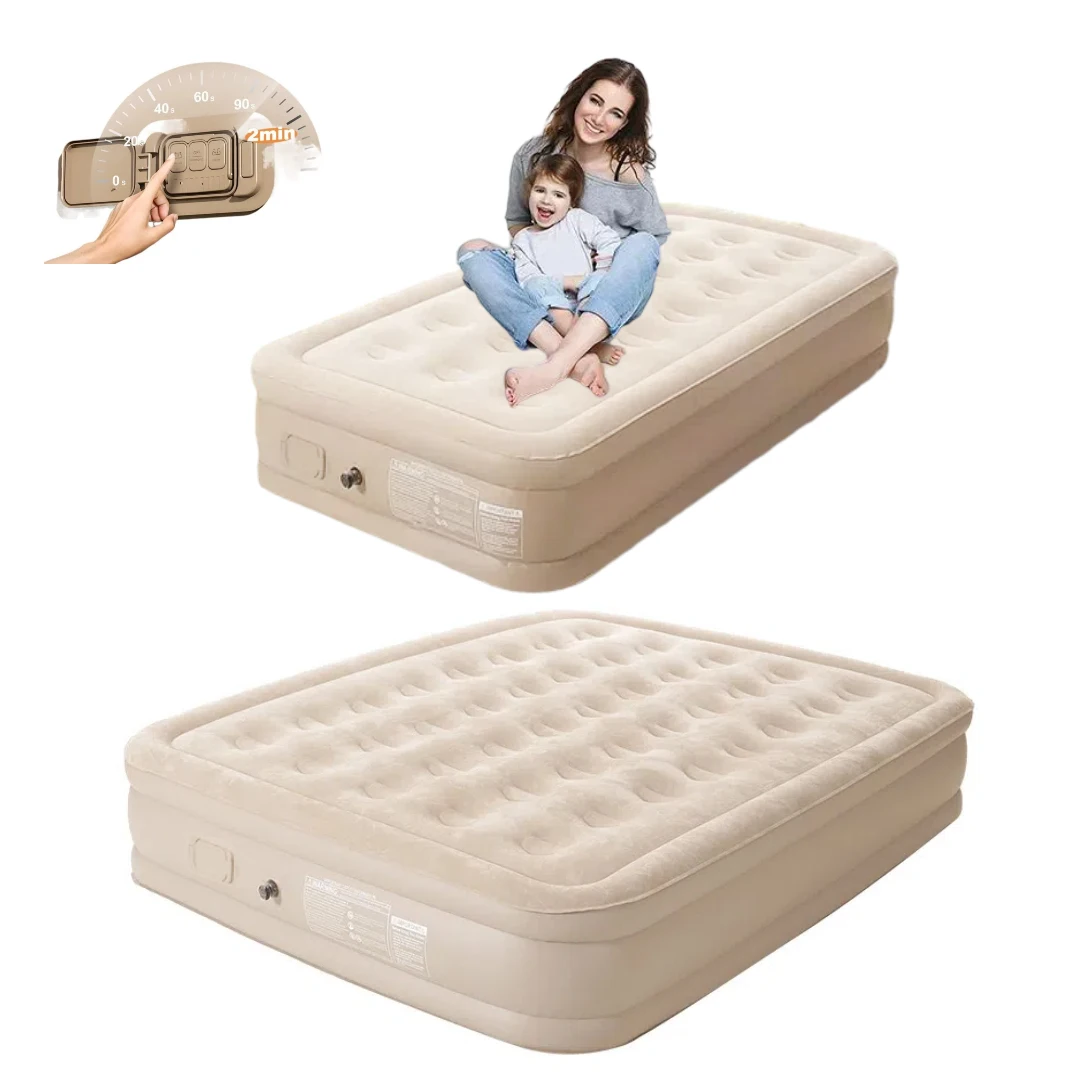 

High Raised Fast Inflatable Soft Air Bed Mattress with Built-in Pump Portable Folding Sofa Bed with Pillow for Extra Comfort