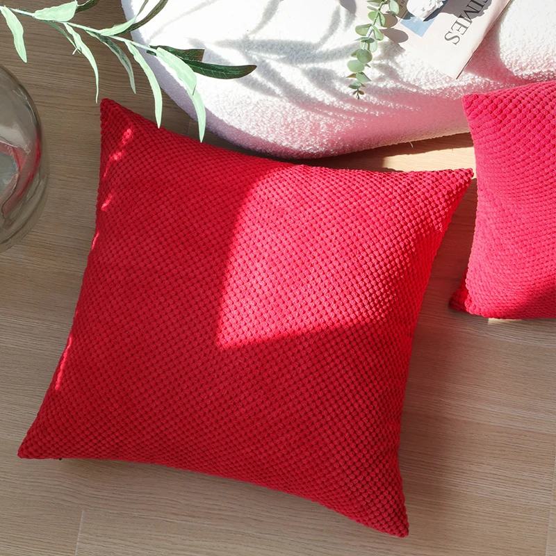 Red Corduroy Cushion Cover Soft Skin-friendly Pillowcase Living Room Home Decor Simple Decorative Throw Pillow Cover Funda Cojin