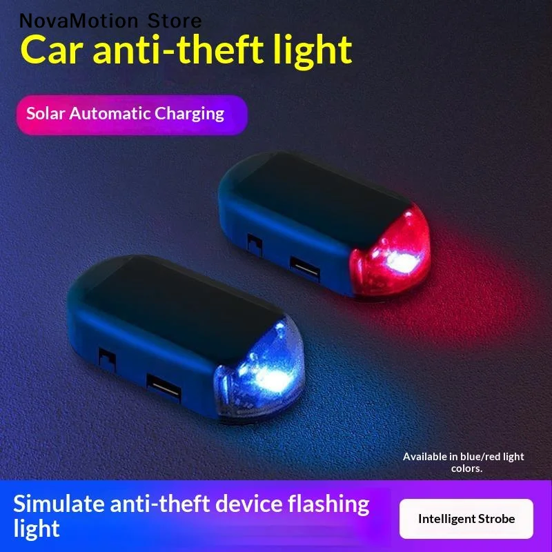 Solar Power Fake Car Alarm LED Warning Light Simulated Anti‑Theft Flashing Lamp Universal Vehicle Interior Security Indicator