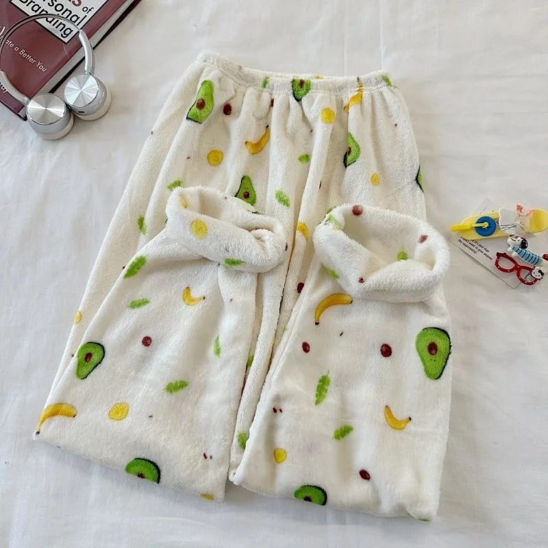 Winter Cartoon Coral Fleece Warm Women's Sleeping Pants, Comfortable and Cute Girls' Home Pants, Loose and Soft Plush Pants