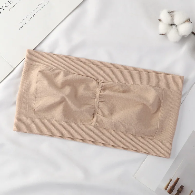 Women Seamless Tube Tops Strapless Bandeau Bra Solid Color Crop Top Wire-Free Underwear No Pads Intimates One Size image 3