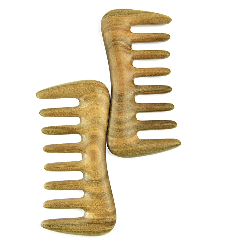 مشط شعر واسع الأسنان لفك الشعر ، الخشب الطبيعي ، الشعر المجعد ، لا ثابت ، اختيار الشعر من خشب الصندل ، ساخن