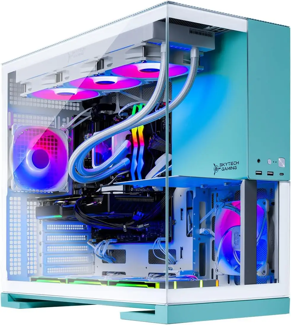 Skytech Gaming Aqua Desktop PC, Ryzen 7 9800X3D 4.7 GHz (5.2 GHz Turbo), NVIDIA RTX 5070 Ti 16GB, 2TB Gen4 NVMe SSD, 32GB DDR5