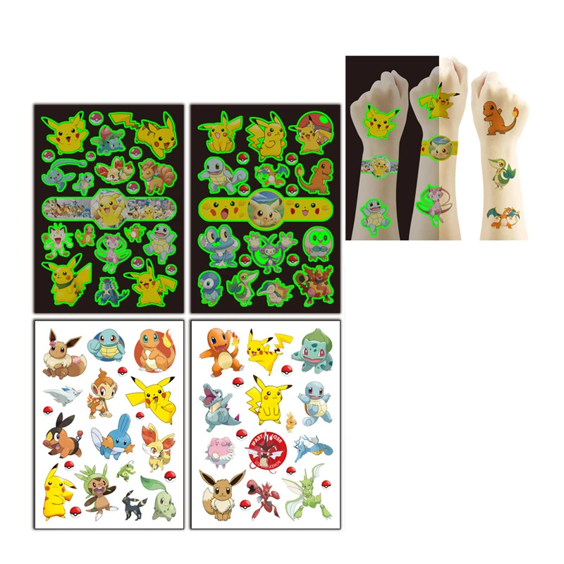 

4 шт./компл. новый Pokemon светящаяся фигурка Пикачу татуировки наклейки мультфильм художественная татуировка для подарка на день рождения