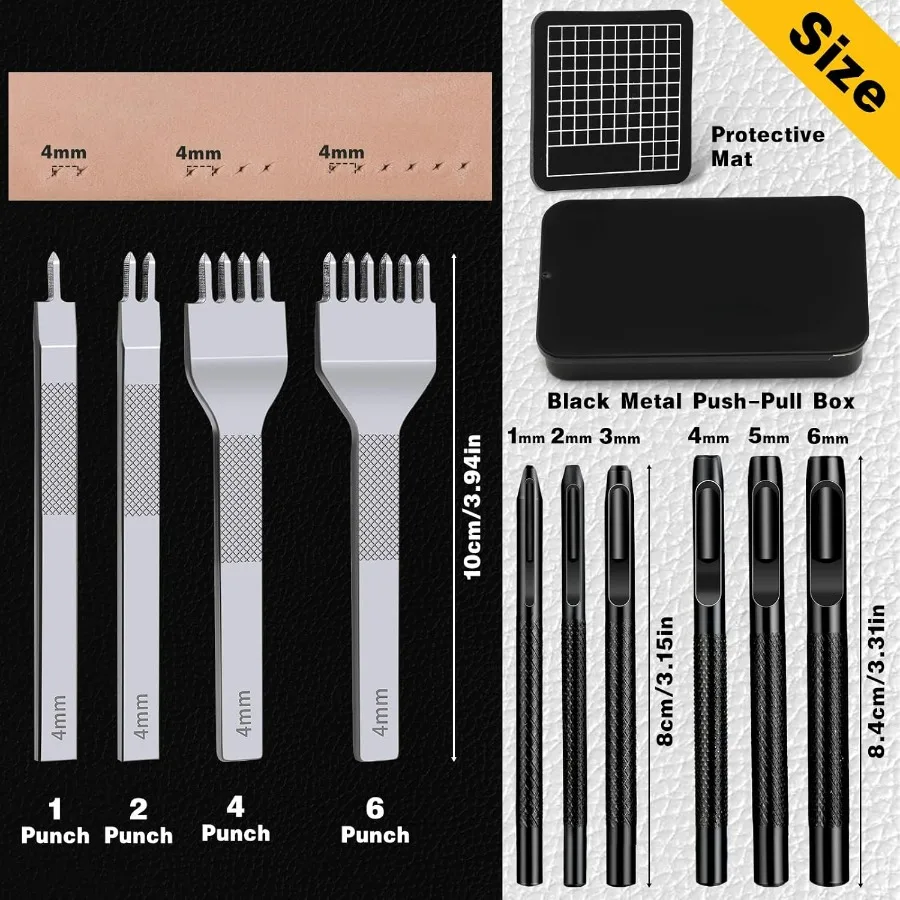الجلود خياطة لكمة ثقب أداة تخريم مجموعة 4 مللي متر 1 2 4 6 الشق لكمة إزميل ثقب دائري لكمة ل حزام (استيك) ساعة حزام من الجلد D