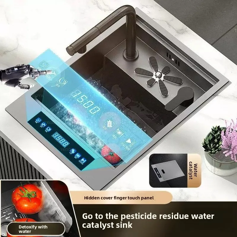 Bar Disinfection Double Catalyst Cup Washer Invisible Sink Nakajima Antibacterial Stainless Steel Vegetable Wash Basin with Lid