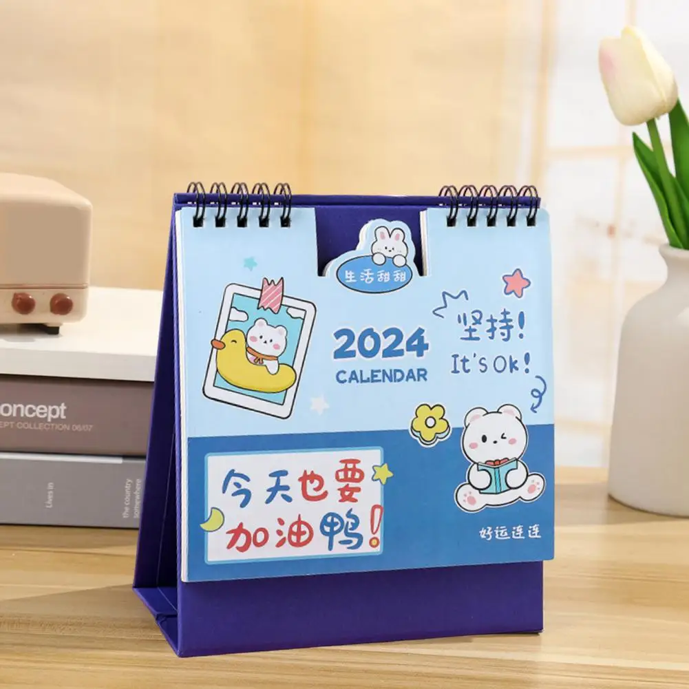 Mini Calendario de escritorio de bobina 2024, planificador de dibujos animados para la decoración del hogar y la Oficina, organizador de Agenda mensual Kawaii, Año Nuevo