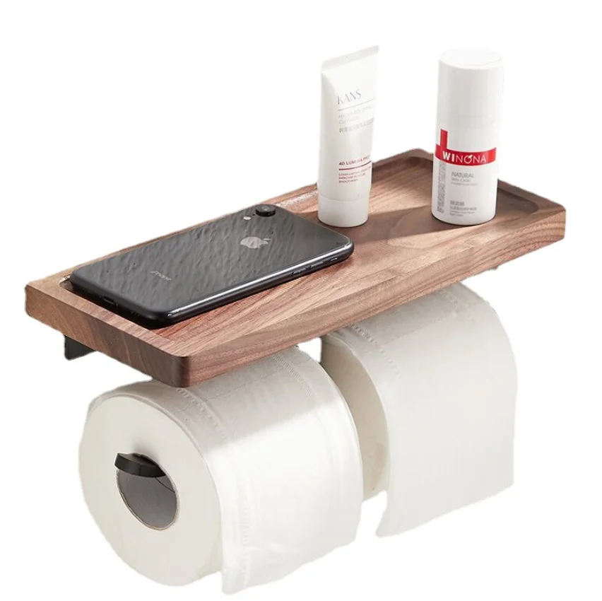 Paper towel rack Black walnut toilet roll rack Creative solid wood paper towel hook bathroom rack