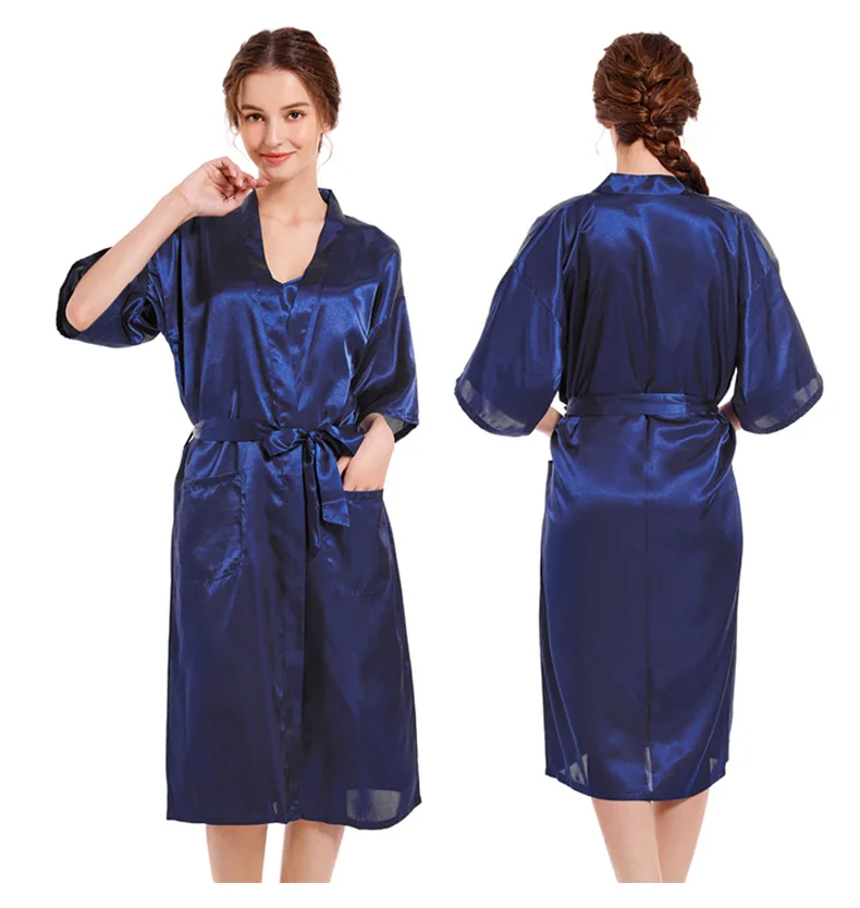 Women\'s Silk Satin Pajamas 2Pcs Sexy Silky Pj Robe Set with Chemise Nightgown