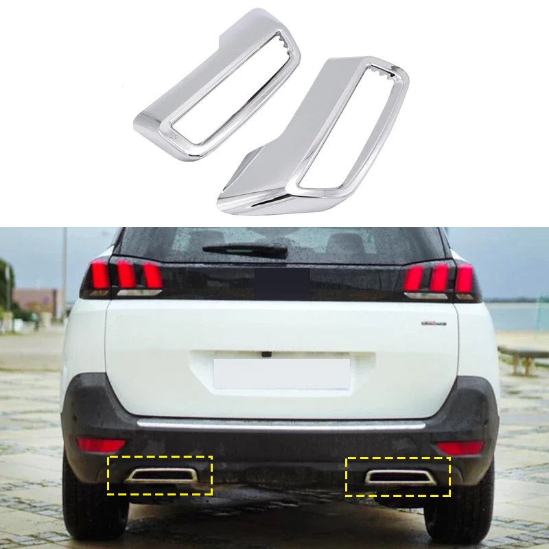 For Peugeot 3008 5008 Allure Access 2016 2017 2018 2019 Chrome Rear Exhaust Muffler Tail End Pipe Decoration Cover Trim 2pcs