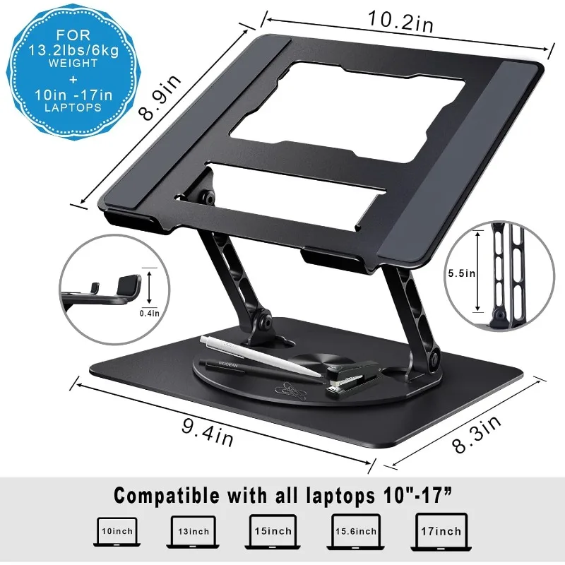 Adjustable 360° Rotating Laptop Stand Ergonomic Portable 22Lbs Heavy Duty - Compatible with MacBook Air/Pro All 17-Inch Laptops