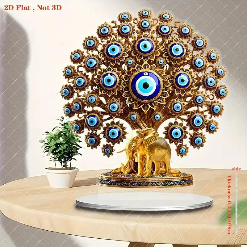 2D  Tree Flat Acrylic Standing Tabletop Decor Arabic Architecture Camel Statue Figurine For Home Office Desk Ornament