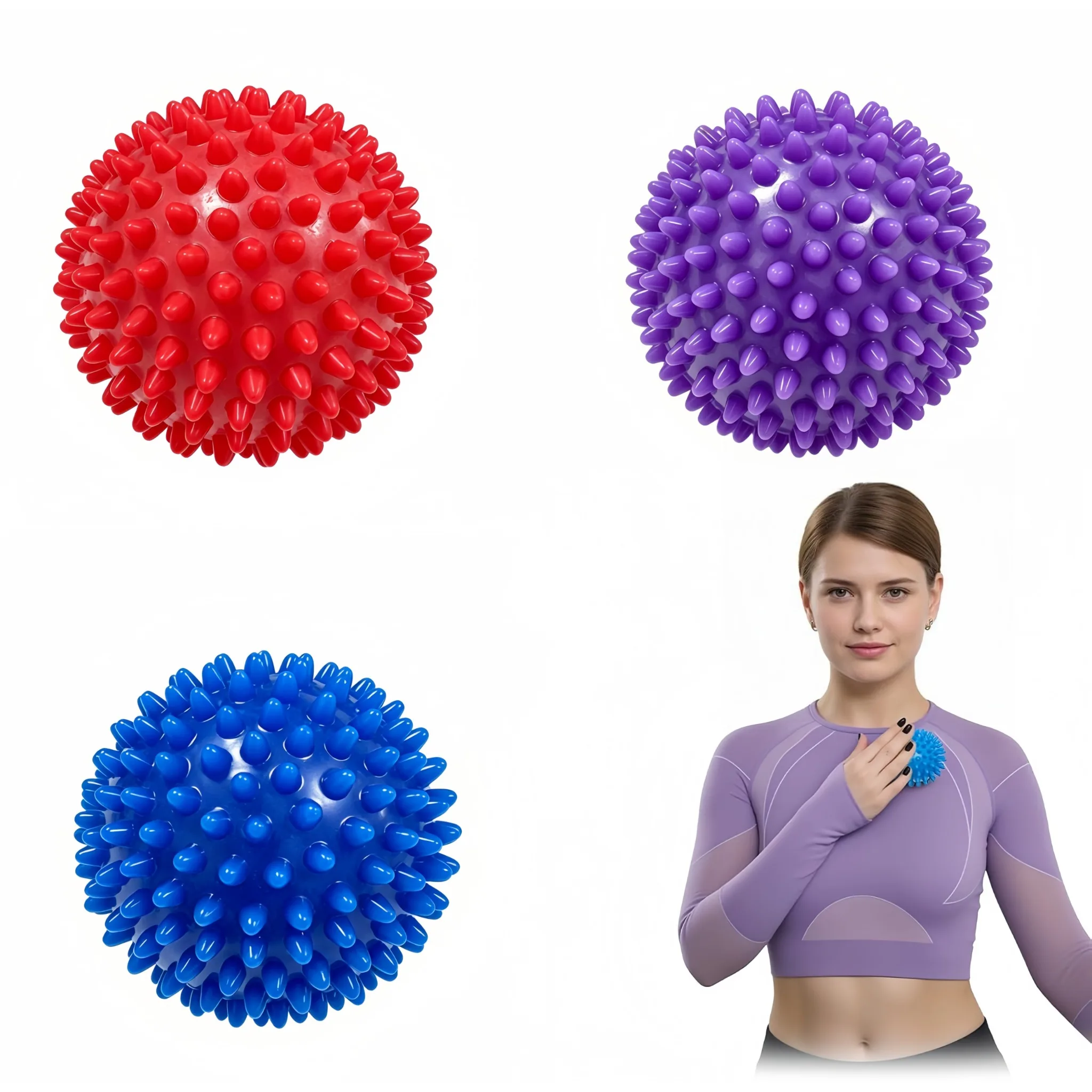 9cm Spiky Massage Ball, Hand Foot Waist Back Relax, Yoga Use, Plantar Fasciitis Relief & Acupoint Massage