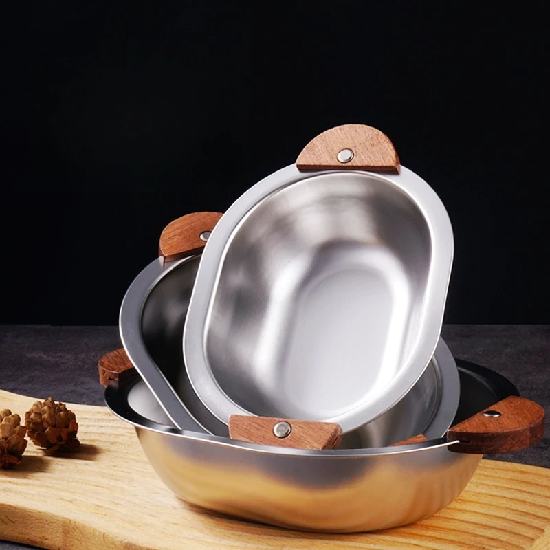 

Stainless Steel Korean Style Rice Bowl Bear Bowl Walnut Wood Ear Oval Shaped Salad Children's Noodle Bowl