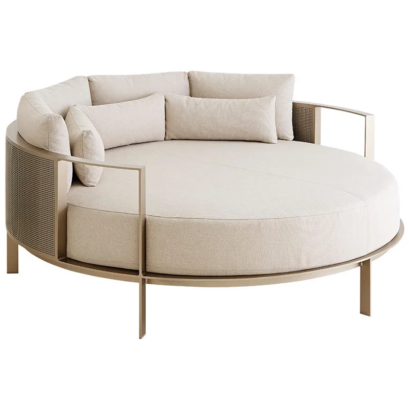 Villa outdoor, stainless steel bed, seaside beach chair, outdoor large round bed
