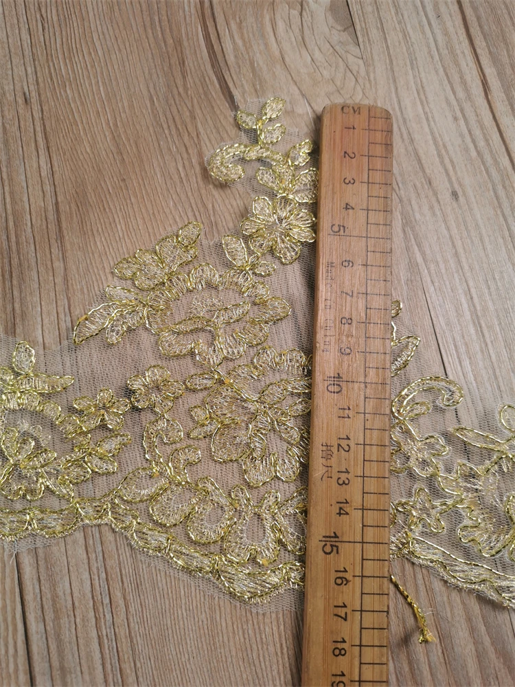 1 Yard 17cm wide Gold Silver Polyester Embroidery Lace Trim for Bridal Wedding Gown Costume Design Lace Ribbon