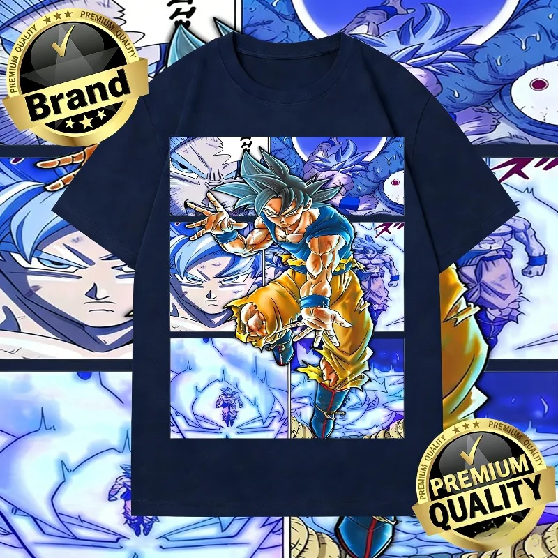

2026 Summer Hype Dragon Ball T-Shirt 100% Cotton Goku Ultra Instinct Comic Collage Oversized Retro Streetwear for Men Women Kids