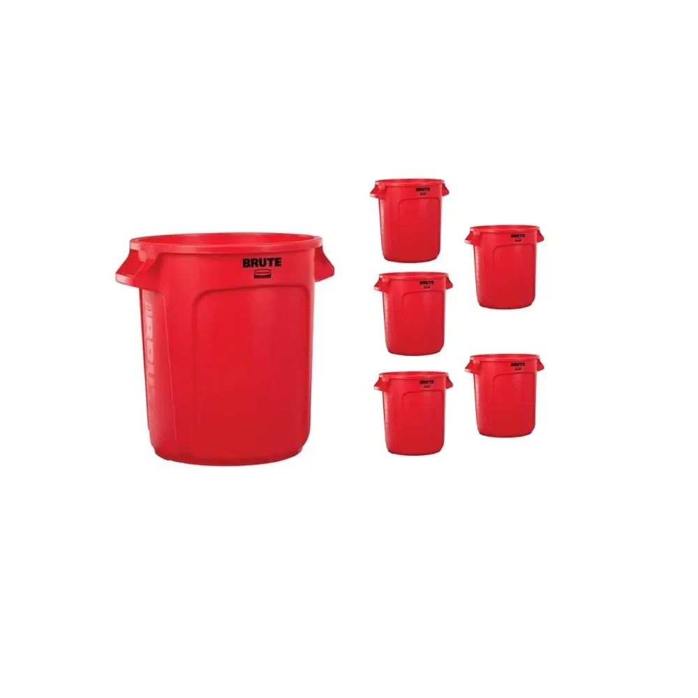 

Heavy Duty 10 Gallon Red Round Trash Can Pack of 6 for Outdoor Landscaping Construction Restaurant Office Warehouse