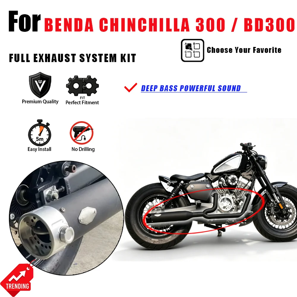 

For Benda Chinchilla 300 BD300 Motorcycle Full Exhaust System Pipe Muffler Deep Rich Sound Accesorios Moto Escape Moto