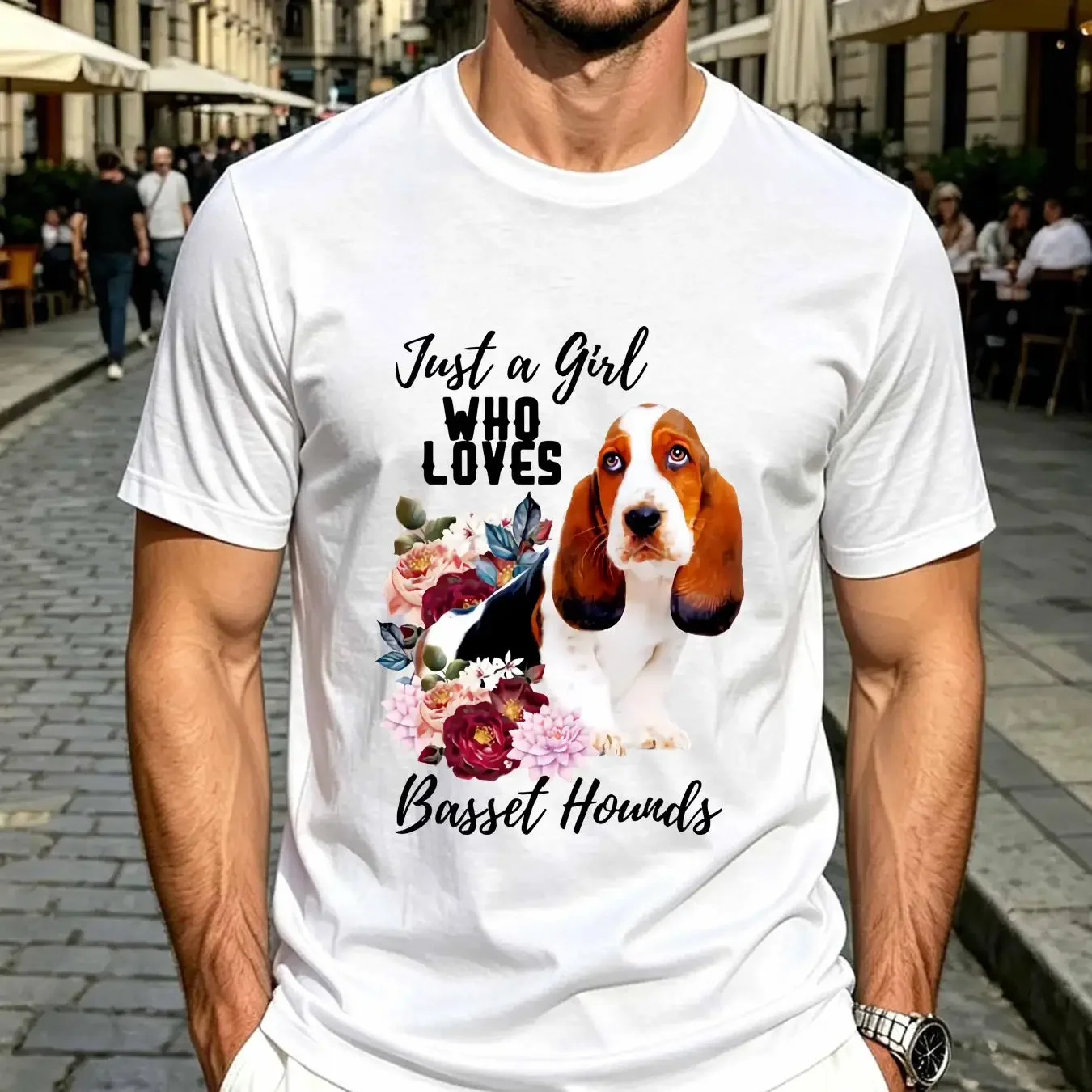 washed T Shirt Just a Girl Who Loves Basset Hounds Dog Animal Friend Pet Woman long or short sleeves vintage Washed Comfortable