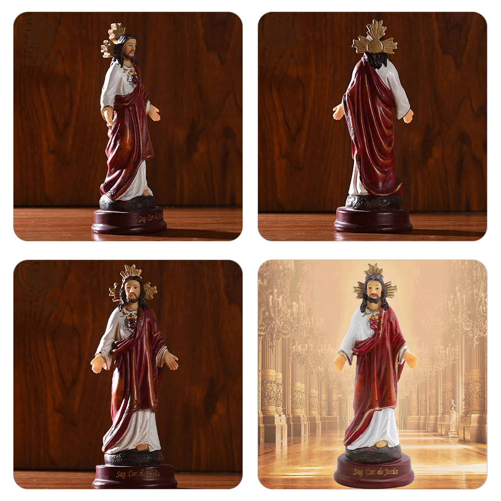 

Resin Jesus Statue Religious Desktop Decor Flat Bottom Miniature Sculpture for Church Photography Jesus Statue