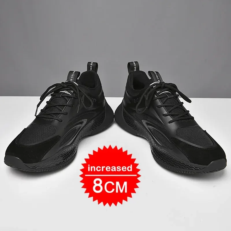 Zapatillas de deporte informales de lujo para hombre, zapatos de malla transpirable con aumento de altura, tacones ocultos de 8cm y 6cm