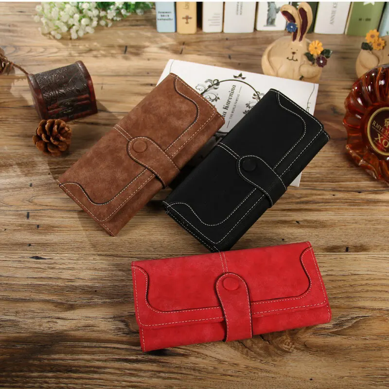 Dompet Panjang Wanita Dompet Wanita Kulit Matte Suede Palsu Tas Ponsel Tas Tangan Gesper Lipat Dompet Wanita Hadiah Clutch Tempat Kartu