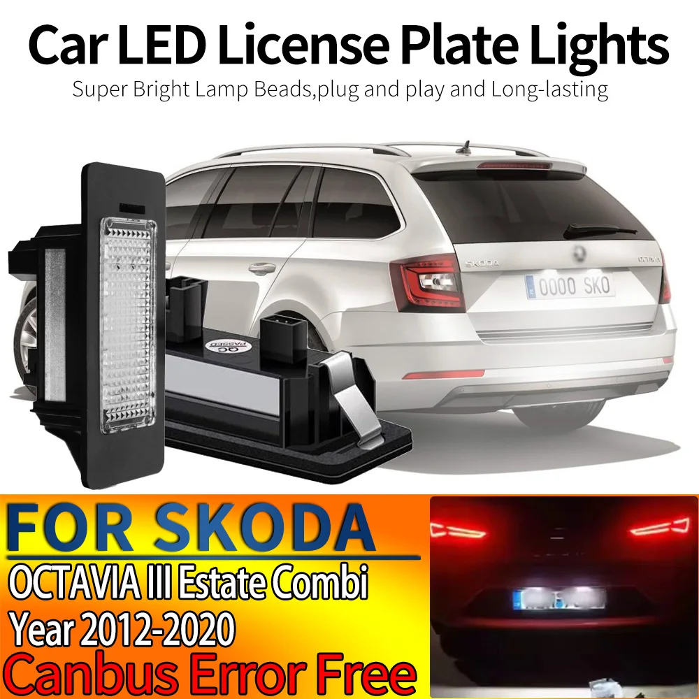 2x Car LED License Number Plate Light Assembly For SKODA OCTAVIA III Estate Combi 5e5;5e6 2012-2020 Canbus Error Free No Warning