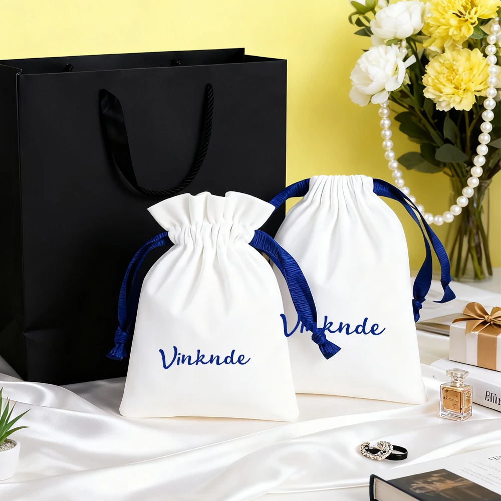 

8x10cm Custom Logo White Velvet Drawstring Pouch Flannel Jewellry Ring Perfume Necklace Lipstick Earrings Bag Wedding Gift Sack