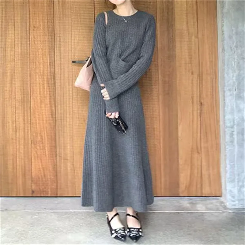 

Трикотаж простого дизайна во французском стиле, однотонные элегантные свитера + полуюбка, универсальный женский комплект из двух предметов