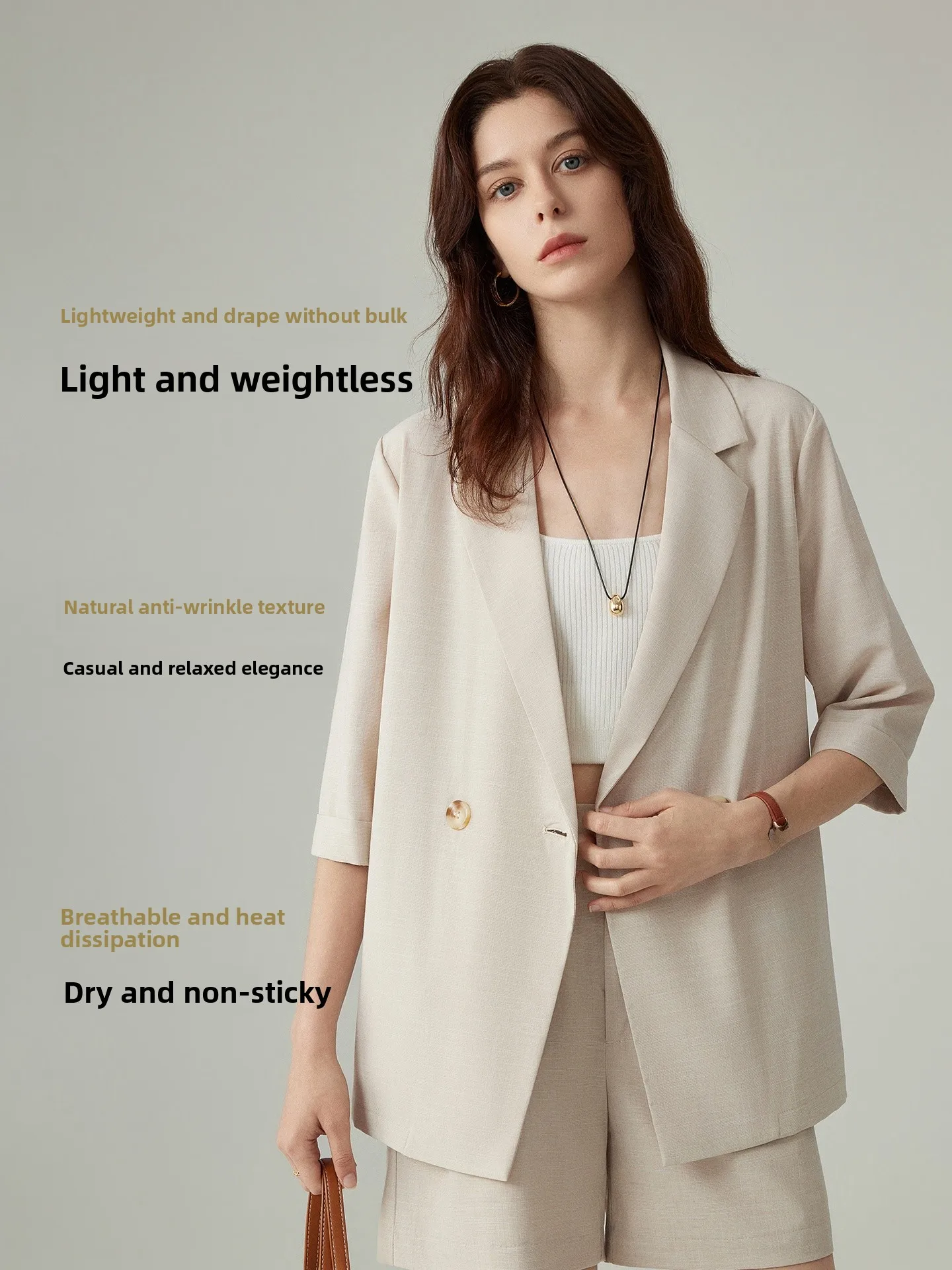 Yake Home Grey Thin Seven-Quarter Sleeve Suit Jacket Women Summer Sun Protection Breathable Casual Lightweight Top