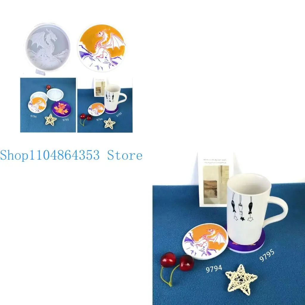 

652F Durable Silicone Dragon Molds Epoxy Resin Casting and Crafting Moulds Reusable Cup Mat Mold for Home Office