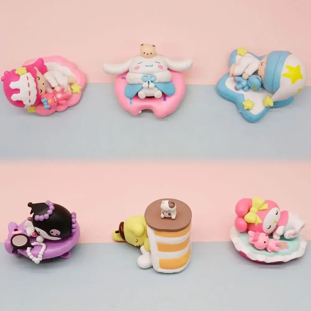 6 Stuks Kawaii Anime Sanrio Slaapserie Melodie Kuromi Pompompurin Kleine Tweelingsterren Cartoon Actiefiguren Speelgoed Ornament Cadeau